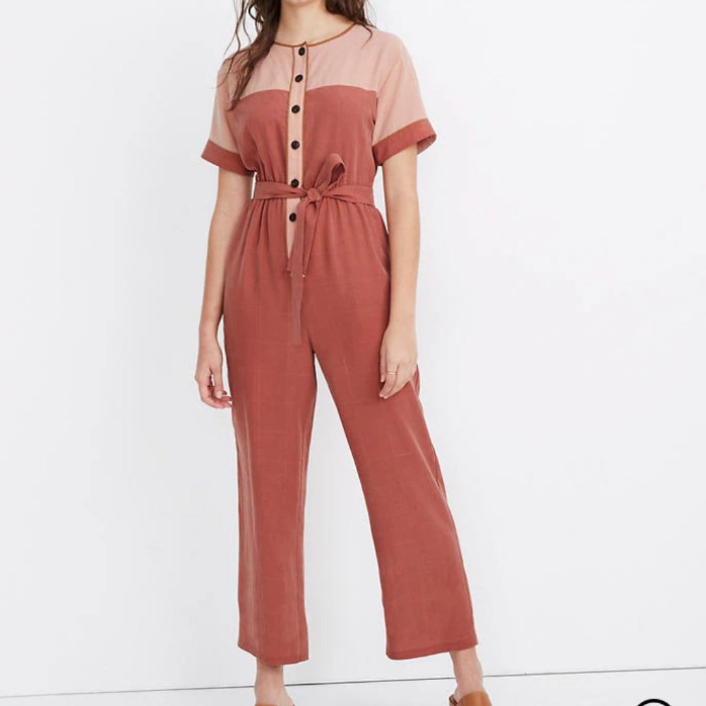 Madewell Colorblock Short-Sleeve Belted Jumpsuit